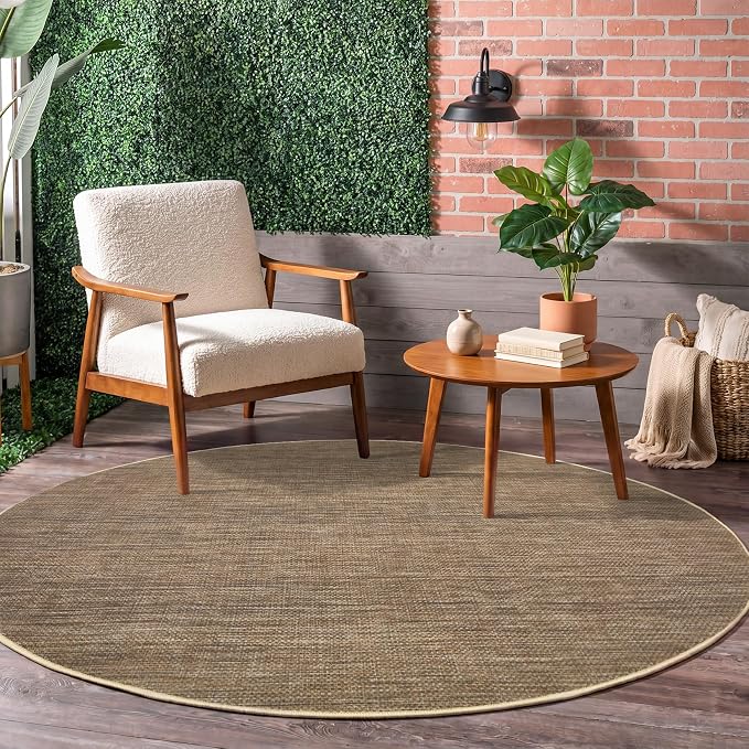 GarveeHome 6ft Washable Round Rug Large Solid Bedroom Easy Jute Area Rugs | Modern Non Slip Living Room Circle Rugs Dining Room Throw Carpet Indoor Round Rugs for Kitchen Nursery Entryway, Brown