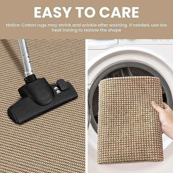 IOHOUZE Washable Runner Rug 2x8 Non Slip Rubber Backed Hallway Runner Entryway Runner Indoor, Kitchen Rugs Woven Cotton Floor Carpet for Hall Entrance Bedroom, Orange/Tan/Brown