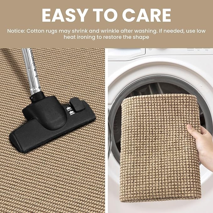 IOHOUZE Washable Runner Rug 2.6x10 Non Slip Rubber Backed Long Hallway Runner Entryway Runner Indoor, Kitchen Rugs Woven Cotton Floor Carpet for Hall Entrance, Orange/Tan/Brown