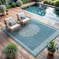 CAMILSON Outdoor Rug 10x14 Medallion Aqua Modern Large Area Rugs for Indoor and Outdoor Patios Kitchen and Hallway Mats Washable Porch Deck Outside Carpet (Medallion Aqua 10 x 14)