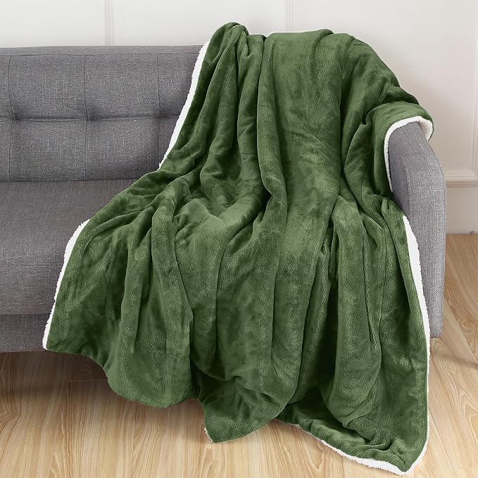 Elegant Comfort Luxury Ultra-Plush Velvet Touch Fleece Throw Soft, Warm, Cozy| Micromink Sherpa-Backing Reversible Blanket for Bed, Sofa and Couch, Solid Sage