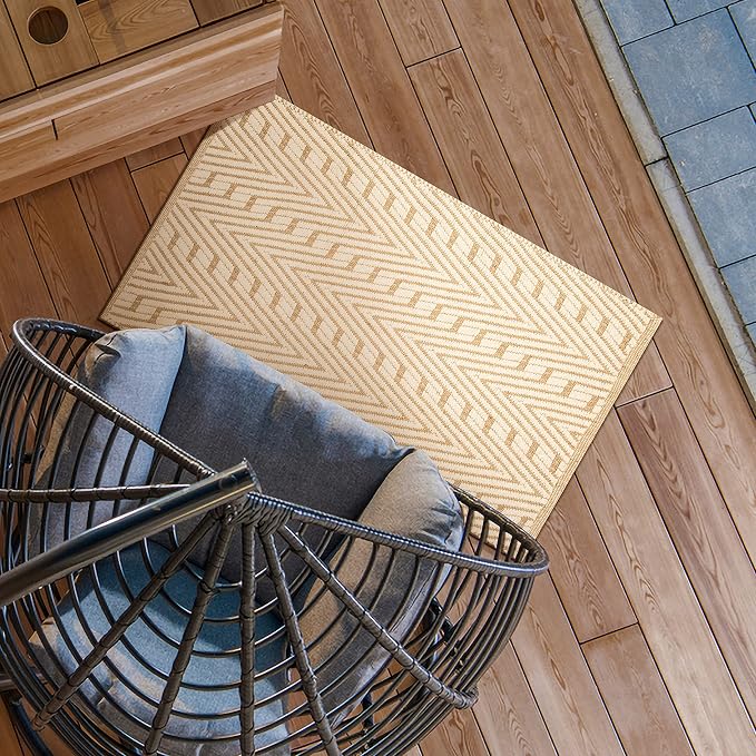 THE BEER VALLEY Jute Cotton Geometric Kitchen Rug 2x3 Feet - Natural White | Small Neutral Area Door mat for Entryway, Easy Clean Outdoor Indoor Boho Entry Rugs