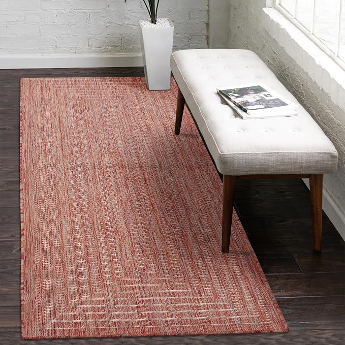 Adiva Rugs Outdoor Indoor Area Rug, Weather Resistant, Easy to Clean, Stain Resistant Floor Mat for Dining Room, Backyard, Deck, Patio (Copper Weiss, 2'6" x 7')