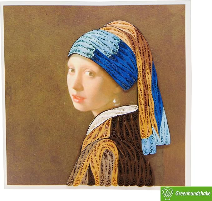 Johannes Vermeerâ€™s Girl with a Pearl Earring (1665) Quilling Art Greeting Card - Design Greeting Card for Birthday, Valentine's Day, Mothers Day, Spring, Fathers Day, Graduation, Wedding,
