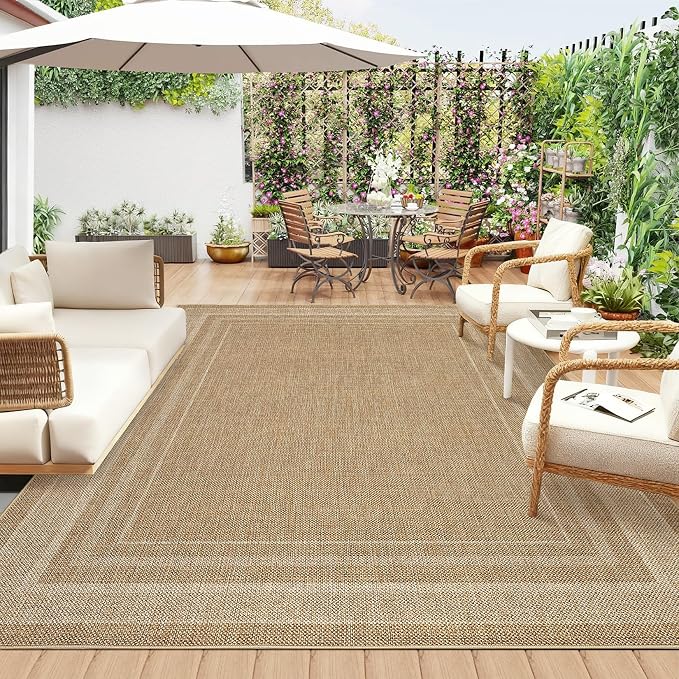 GarveeHome 10x13 Living Room Area Rug Large Easy Jute Bedroom Rugs | Non Slip Modern Solid Color Dining Room Throw Carpet Stain Resistant Neutral Washable Rug for Nursery Home Office Decor, Jute