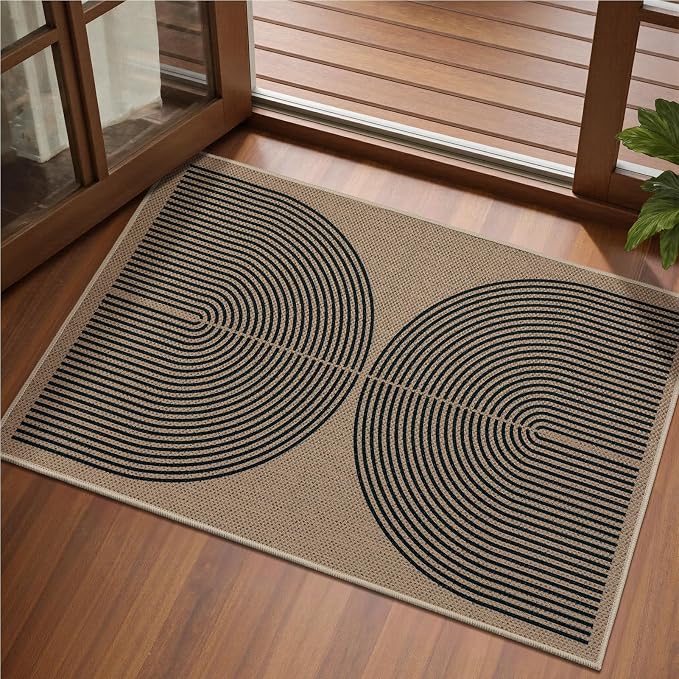EDIMENS Easy Jute 2x3 Entryway Rug Door Mat Small Entry Rugs Indoor Outdoor | Non Slip Washable Rainbow Area Rug Farmhouse Low Pile Black Indoor Outdoor Doormat for Entrance Porch Doorway