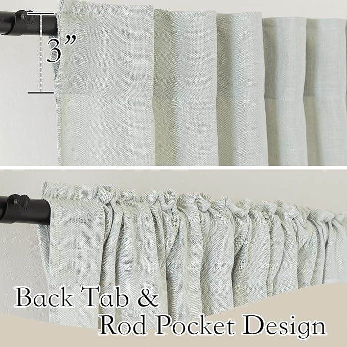 RYB HOME Green Linen Curtains Extra 70 inches Widith, Light Filtering Privacy - Image 3