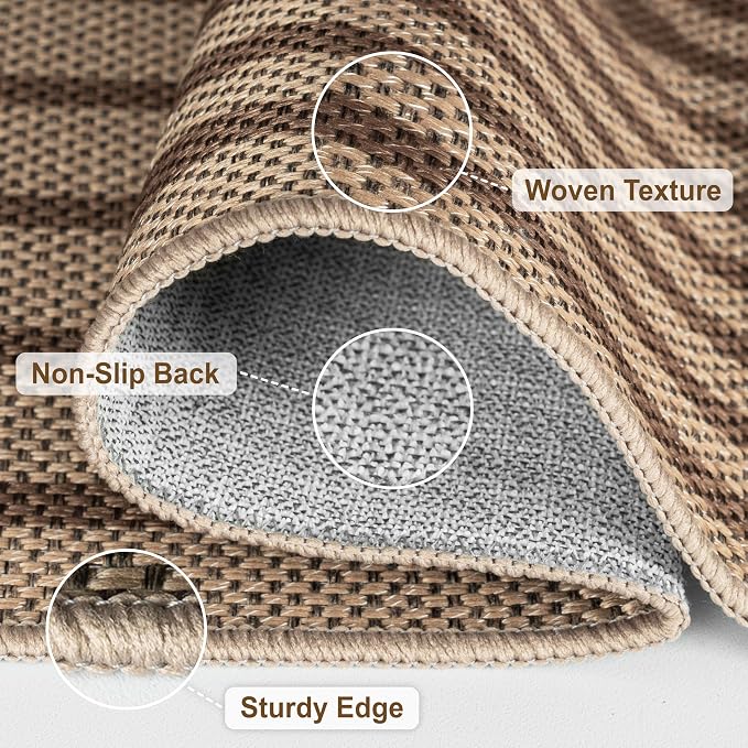 Faux Jute Area Rug, 4' x 6' Washable Rug, Brown Farmhouse Ultra-Thin Non-Slip Carpet for Outdoor, Bedroom, Dining Room, Backyard, Home Decor