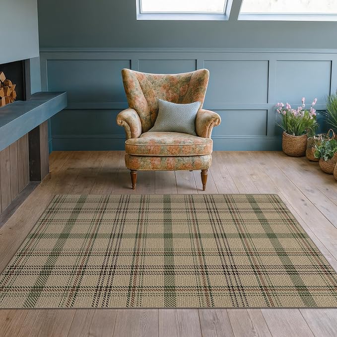 JTJ Easy Jute 4x6 Entryway Rug, Washable Indoor Outdoor Farmhouse Plaid Rug, Non Slip Area Rug for Front Door, Living Room, Patio and Bedroom