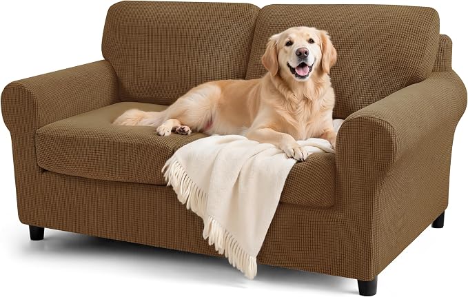 SUBRTEX 5 Pieces Stretch Sofa Slipcover Sets Couch Cover Sets Backrest Cushion Covers Furniture Protector Collection Set for Oversize Sofa Loveseat Chair Slip Covers(Medium, Coffee)
