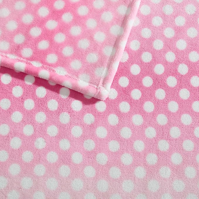 Betsey Johnson - Plush Throw Blanket for Couch or Bed, Soft Reversible Western Fleece Throw, Cozy Printed Soft Blanket, Ombre Dots Pink, 50" x 70"