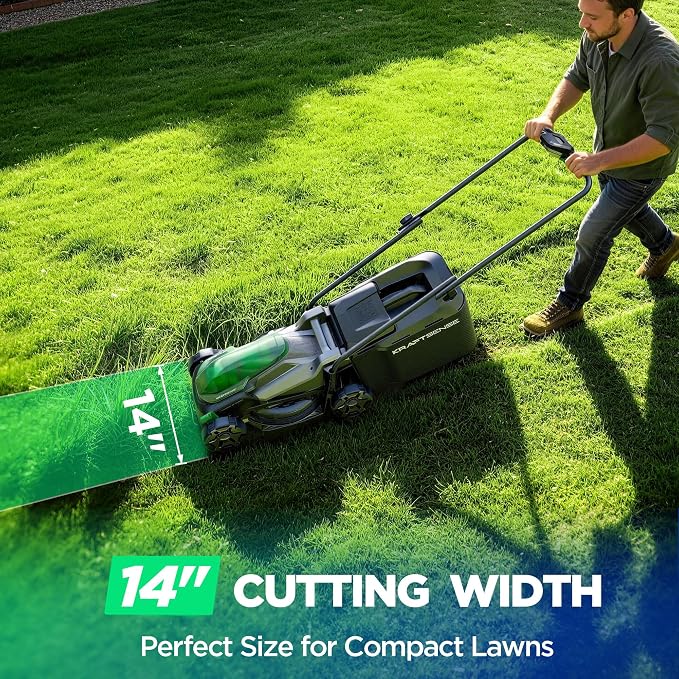 14" Cordless Lawn Mower, 20V Lightweight Push Mower with 5.0Ah Battery, Ultra-Quiet Motor for Small Yards, Lawn Care, Backyard Maintenance
