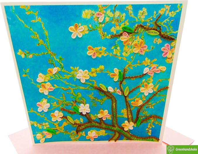 GREENHANDSHAKE Van Gogh's Almond blossom (1890) Quilling Art Greeting Card,Design Greeting Card for Birthday, Valentine's Day, Get Well, All Occasion. Framable Artwork for Art Lovers