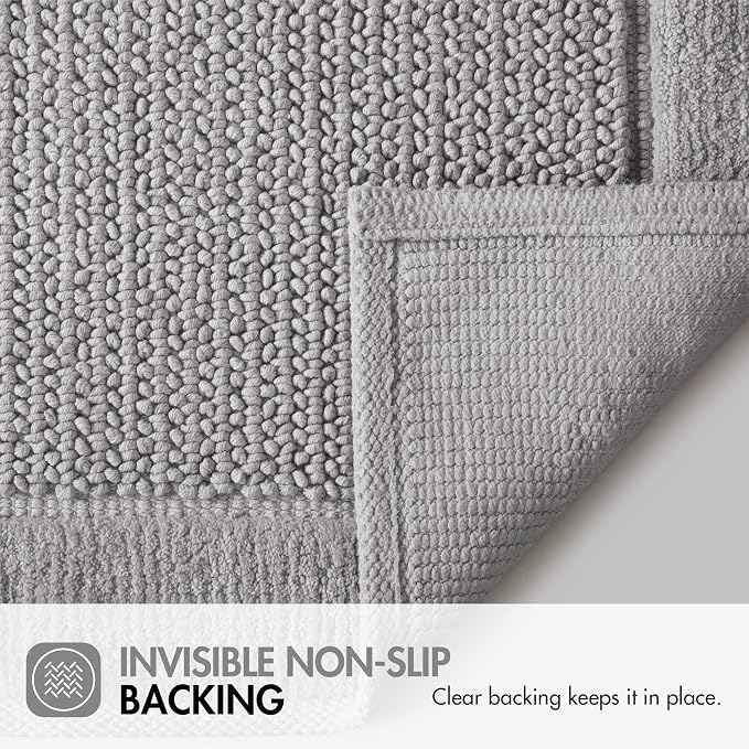 Madison Park Sanctuary 100% Cotton Non-Slip Bath Rug, 17x24 Inch, Grey | Low-Profile Woven Design, Ultra Soft Absorbent & Machine Washable, Ideal for Bathroom Bedroom and Entryway Decor