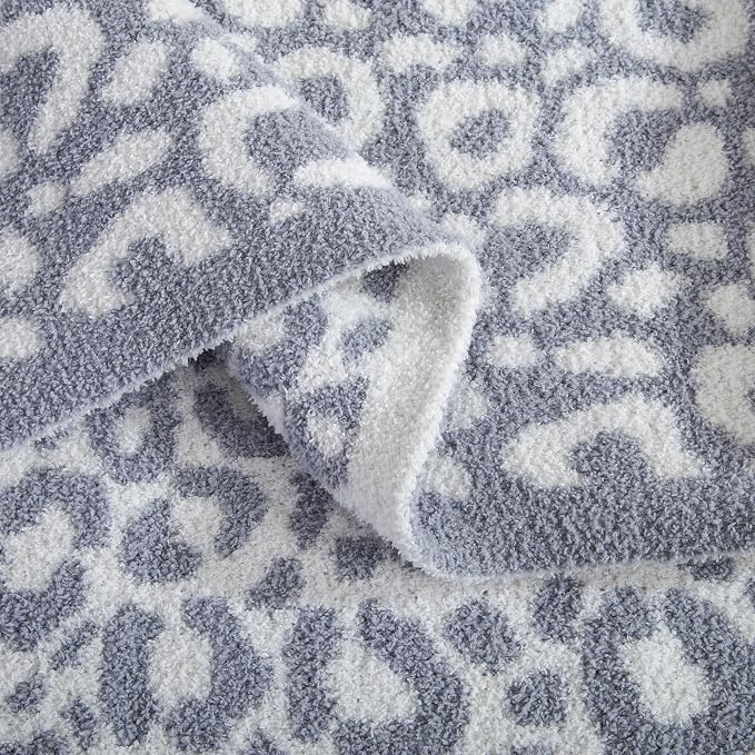 Elegant Comfort Leopard Throw Blanket, Gray Super Soft Cozy Fluffy Warm Throw Blankets for Couch, Sofa, Chair, Bed, Camping, Picnic, Travel Lightweight Bed Blanket (50" x 70")