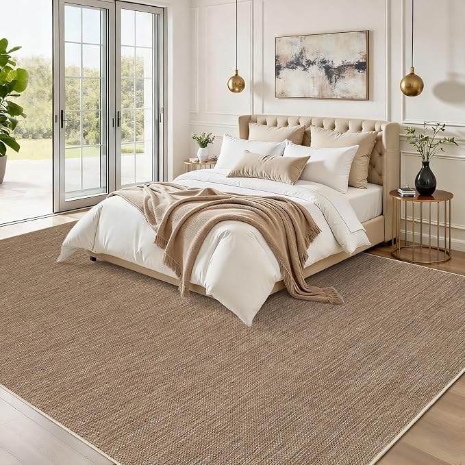 GarveeHome Easy Jute Rug 8x10 Washable Non Slip Solid Brown Living Room Rugs