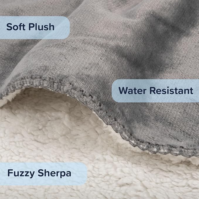 PETMAKER Water-Resistant Dog Blanket, Gray, 60” x 80” | Reversible Sherpa Blanket - Throws for Bed, Couch, Crate, or Car - Machine Washable Puppy Essentials