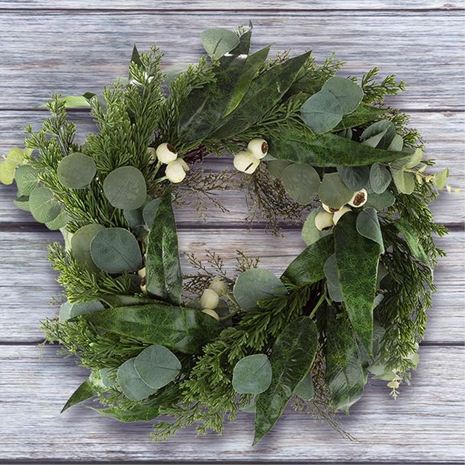 Pure Garden Artificial Wreath Set - Two 20-Inch Eucalyptus Wreaths for Spring, Summer or Fall Home Decor - Indoors or Covered Patio