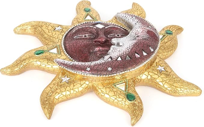 George S. Chen Imports Hand Painted Polyresin Mosaic Sun and Moon Face Wall Décor – Celestial Art for Indoor or Outdoor Home Decoration 63147