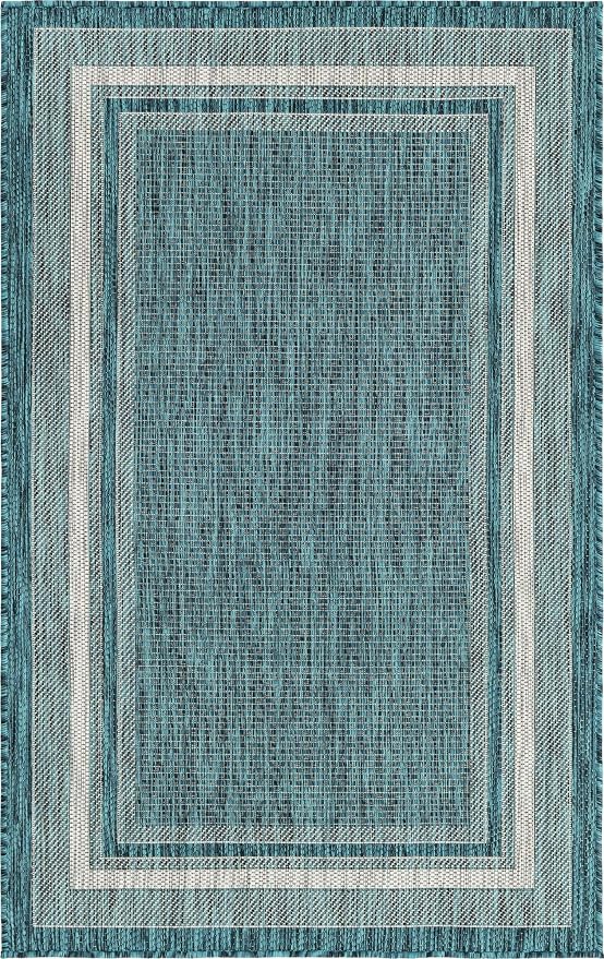 Unique Loom Outdoor Border Collection Area Rug - Soft Border (3' 3" x 5' 3" Rectangle, Teal/ Ivory)