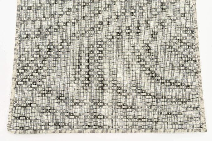 Unique Loom Collection Casual Transitional Solid Heathered Indoor/Outdoor Flatweave Area Rug (2' x 6' 1" Runner, Light Gray/Ivory)