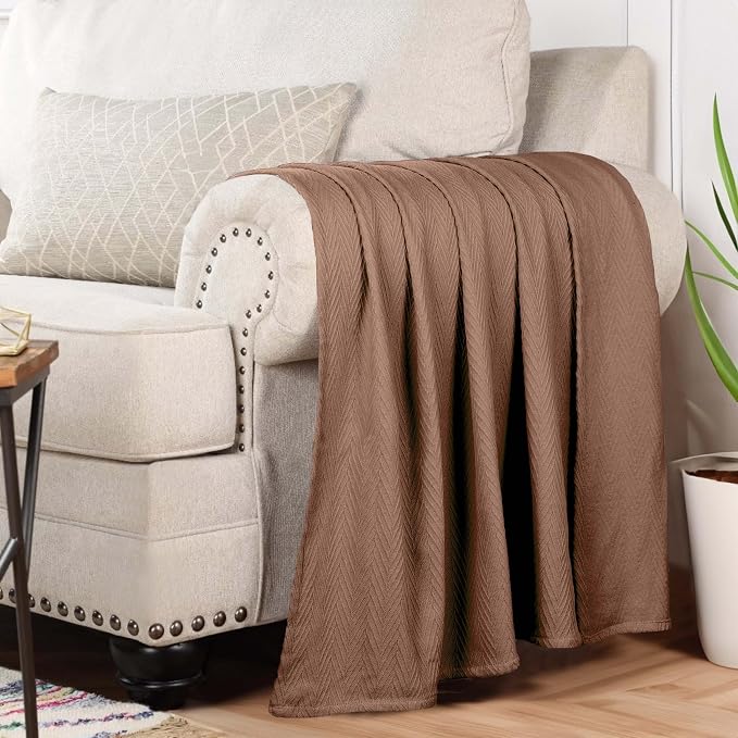 Superior Metro All-Season Cotton Blanket, Woven Blanket for Couch, Bed, Bedding, Farmhouse, Home Essentials, Cute and Cozy Bohemian Blankets, Herringbone Weave, King, Taupe