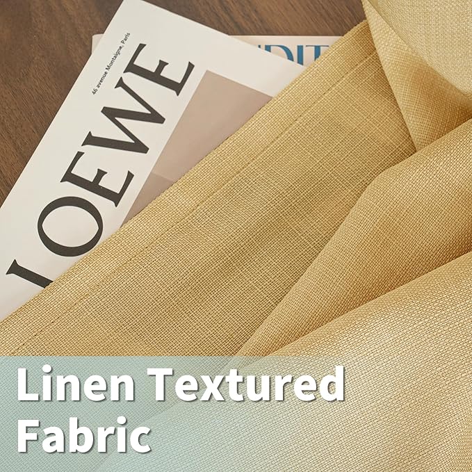 LAMIT Faux Linen Curtains for Bedroom, Grommet Thick Linen Drapes Light Filtering Privacy Sheer Window Burlap Curtains for Living Room, Set of 2 Panels (52 x 63 Inch, Caramel Brown)