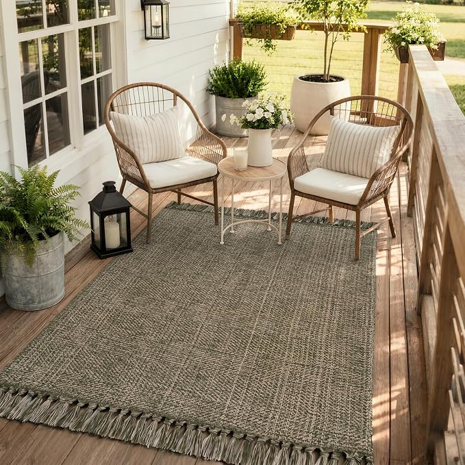 Collive 4' x 6' Moss Green Bedroom Area Rug, Modern Farmhouse Indoor Outdoor Rugs Boho Living Room Rug, Braided Comfy Bedside Mats Reversible Dining Room Carpet for Nursery Room Patio Decor