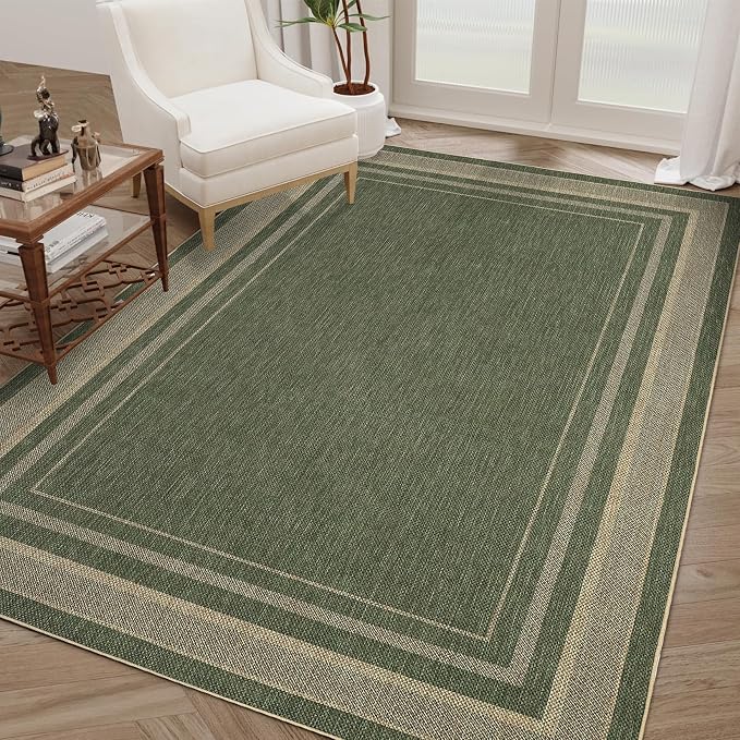 GarveeHome Easy Jute Rugs Neutral 6x9 Washable Living Room Bedroom Rug | Non Slip Stain Resistant Easy Jute Dining Room Throw Carpet Solid Area Rug for Kitchen Bedroom Nursery Home Decor, Green
