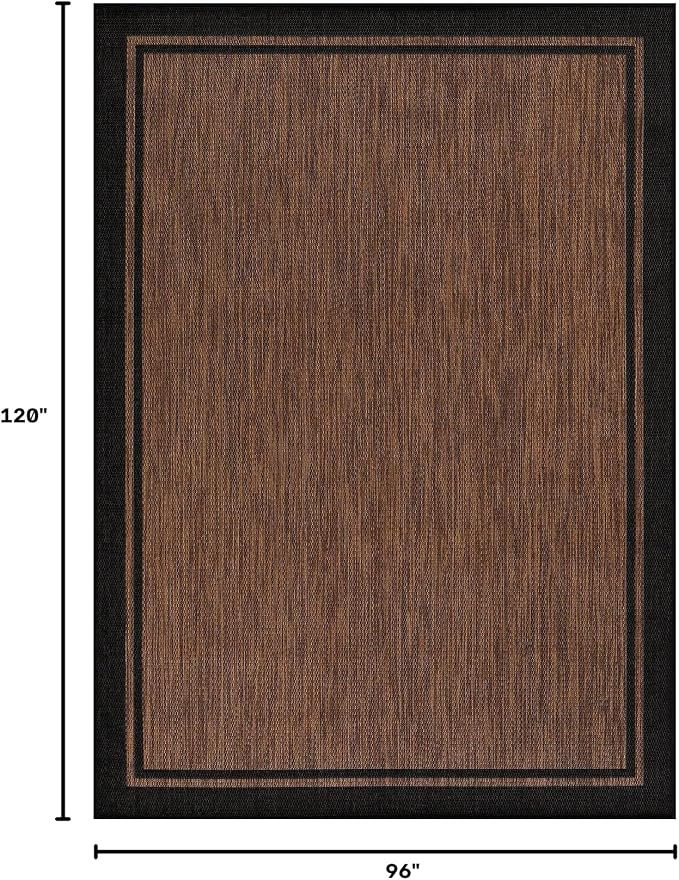CAMILSON Indoor Outdoor Rug, 8x10 Bordered Nut Brown Black Modern Area Rugs for Indoor and Outdoor Patios, Kitchen and Hallway Mats, Washable Porch Deck Outside Carpet (Bordered Nut Brown, 8 x 10)