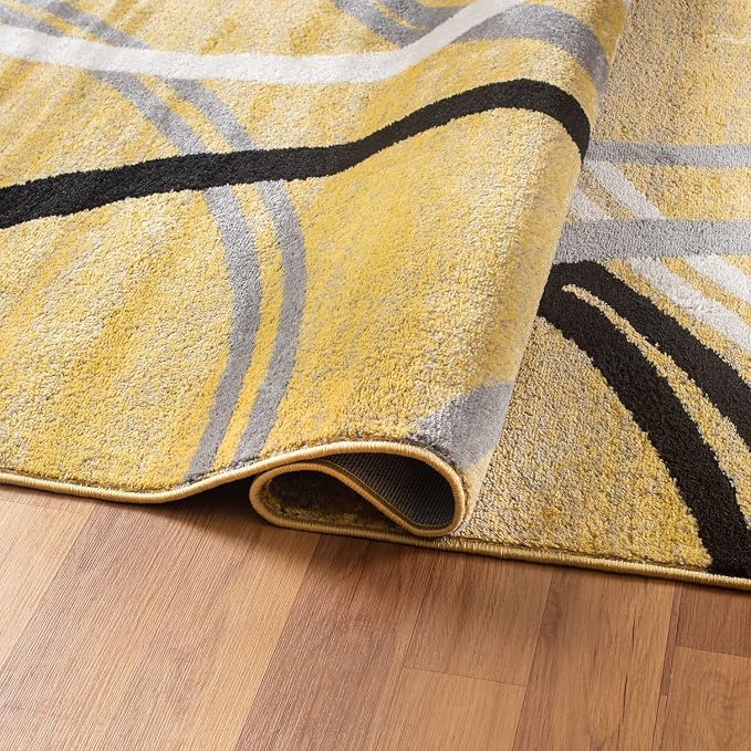 Rugshop Wavy Circles Non-Shedding Living Room Area Rug Yellow 6'6" x 9' | Rectangular, Size 6'6" x 9', Bedroom, Dining Room, Home Office, Kitchen, Entryway, Hallway, Nursery, Kids Room, Guest Room