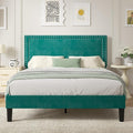 VECELO Queen Size Platform Bed Frame with Height Adjustable Upholstered Headboard, Modern Mattress Foundation,Strong Wood Slat Support, No Box Spring Needed, Easy Assembly,Dark Green