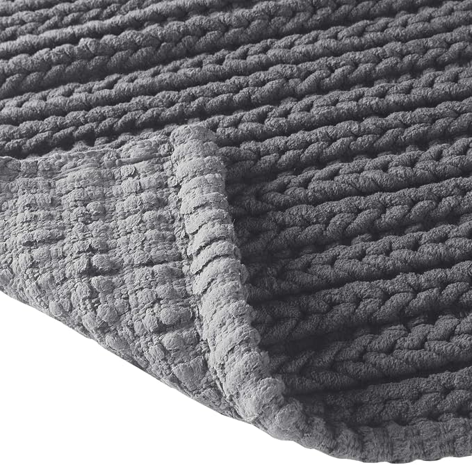 Madison Park Lasso Cotton Bath Rug Non-Slip Absorbent, 17 x 24, Charcoal | Quick Dry, Soft Pile, Machine Washable, OEKO-TEX Certified