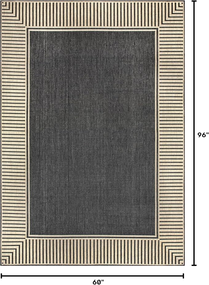 Nuloom Asha Dark Grey/Ivory, 5' x 8', Casual, Striped Border, Soft and Cozy, High Traffic, Stain Resistant, Easy Clean, Durable Area Rug for Indoor/Outdoor Patio, Deck, Porch, Garden, Courtyard