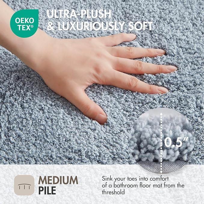 Madison Park Evan 100% Cotton Bath Rug Plush Absorbent, 20" x 30", Blue | Non-slip Backing, OEKO TEX, Luxurious Tufted Plush Bath Mat for Bathroom, Quick Dry, Spa Design Decorative for Shower Room