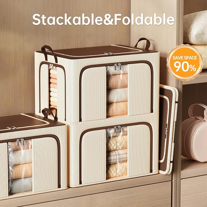 3 Openings Clothes Storage Bins with Metal Frame，24L (brown) | Oxford-Gewebe