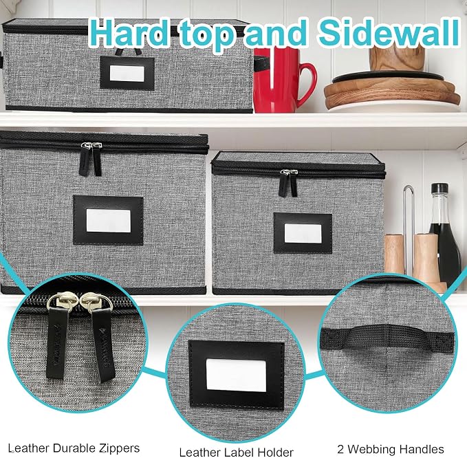 5 PACK China Storage Containers-Quilted Mug Storage and Moving Boxes for Dishes,Dish Packing Supplies for Moving,Dinnerware &Accessories,Holds a total of 48 plates (4 sizes) and 12 cups(Grey) | Holds 48 Plates (4 sizes) and 12 Cups,Dish Packing Supplie...