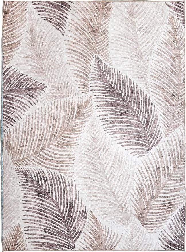 ReaLife Rugs Machine Washable Indoor Outdoor - Mat Rug Foldable Printed Thin Lightweight Cushioned Fade Resistant Patio Deck Dock Porch Pool Balcony Camping - Zoey - Beige 4' x 6'