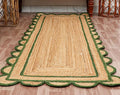 Scalloped Natural Jute Area Rug for Bedroom Living Room, Kitchen, Patio, Hallway, Entryway, Indoor, Outdoor, Farmhouse, Modern Carpet, Door Mat Green, 2x3 ft.