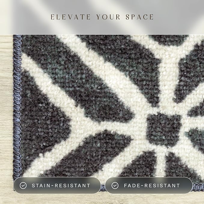 Maples Rugs Moderna Geometric Area Rugs – Made in USA – Washable, Non Slip Indoor Carpet for Entryway, Foyer, Kitchen, and Bathroom, 20" x 34", Dark Blue