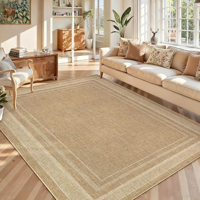 GarveeHome 10x13 Living Room Area Rug Large Easy Jute Bedroom Rugs | Non Slip Modern Solid Color Dining Room Throw Carpet Stain Resistant Neutral Washable Rug for Nursery Home Office Decor, Jute