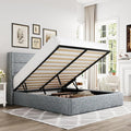Allewie Full Size Lift Up Hydraulic Storage Bed Frame Blue Grey | Modern Wingback Headboard, Hydraulic Support Storage, No Box Spring Needed