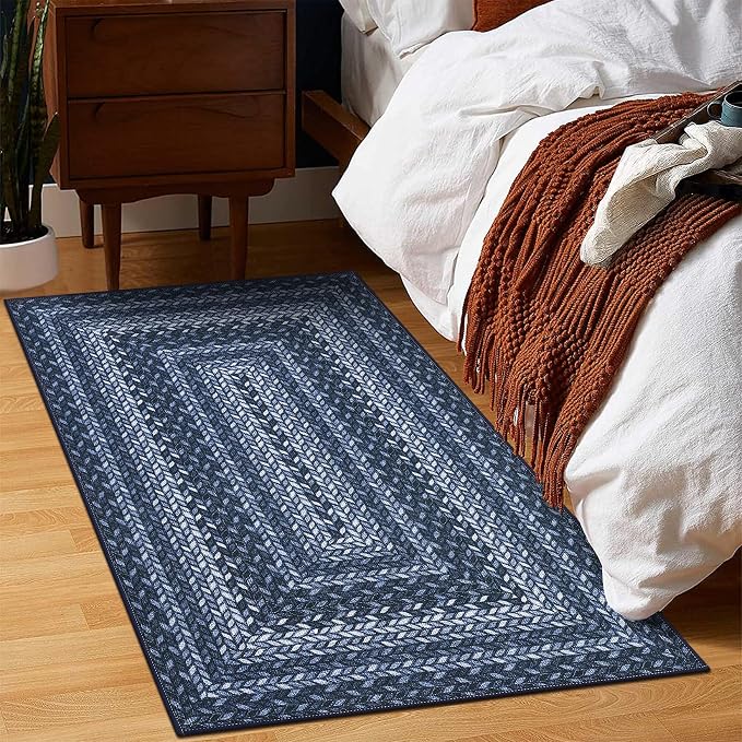 GarveeHome 2x3 Small Area Rug Entryway Easy Jute Door Mat Washable Rugs | Non Slip Outdoor Patio Throw Carpet Entryway Easy Jute Rugs for Porch Kitchen Living Room Backyard, Slates/Blue