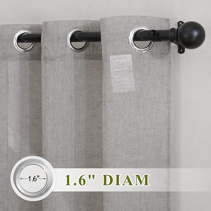 NICETOWN Charcoal Grey Living Room Curtains 84 inch Long, Grommet Linen Blend - Image 2
