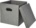 Amazon Basics Foldable Burlap Cloth Cube Storage Bins with Lid, Collapsible Organizing Containers, Stackable and Sturdy, Gray, (Pack of 10)