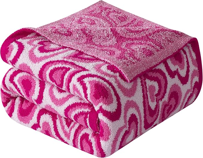Elegant Comfort Valentine's Day Knit Throw Blanket, Pink Wild Hearts Super Soft Cozy Fluffy Warm Throw Blankets for Couch, Sofa, Chair, Bed, Camping, Picnic, Travel Lightweight Bed Blanket (50" x 70")