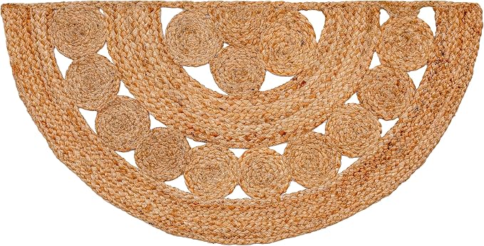 Boho Braided 1.5x3 Area Rug - Jute Natural Fiber Half Round Rug for Living Room Entryway, Farmhouse, Home, Indoor Rugs Jute Door mat for Bathroom, Kitchen (1.5 X 3 ft)