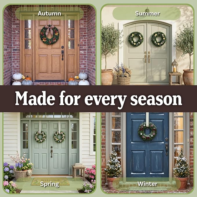 Pure Garden Round Boxwood Wreath for Front Door, Green, 16.5” | All-Season Artificial Boxwood Spring, Summer, Fall, or Winter Wreath, Indoor/Outdoor Modern Farmhouse Front Porch Decor