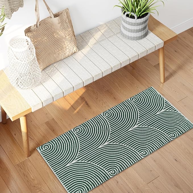 Tiffasea Kitchen Runner Rug 2'x4.3' Washable Small Area Rug Bathroom Rug | Reversible Farmhouse Throw Rug Green Bathroom Rug Runner Modern Entry Front Door Mat Carpet Runner for Foyer Bedroom Entryway