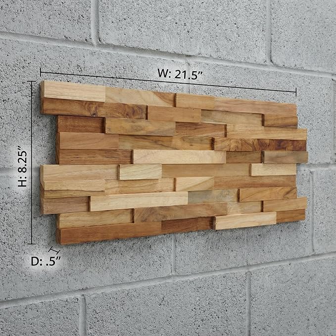 EZ-Wall 3D Mosaic Tile in Solid Teak Wood, 1 Sample Tile, Natural Finish Tile